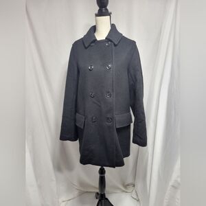 Gap wool blend womens double breasted pea coat, black size M